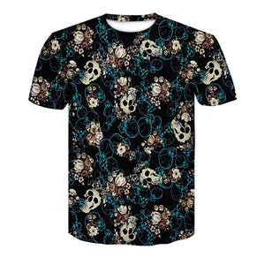 Men's T-shirt 3d print many skull flowers