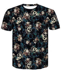 Men's T-shirt 3d print many skull flowers