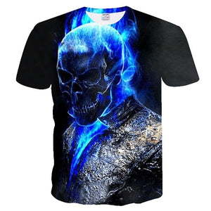 T-shirt Casual 3D blue skull Print Tshirt For Man