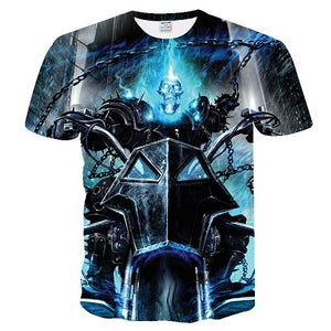 T-shirt Casual 3D blue skull Print Tshirt For Man